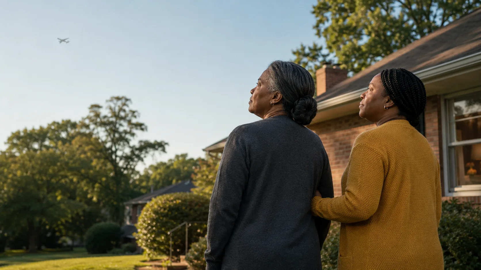 Monica and Tanya Brooks talking outside the family home